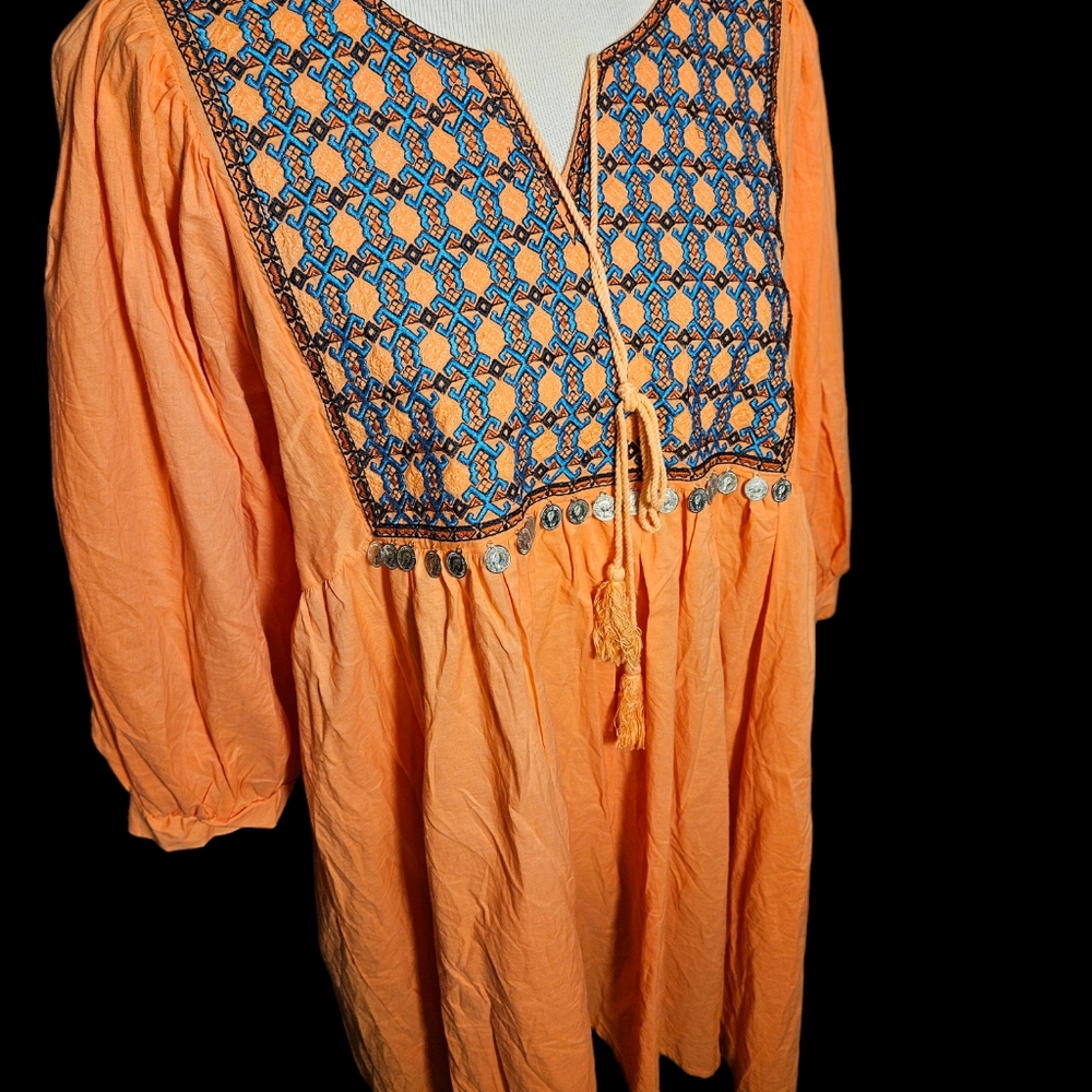 Velzera Orange Mini Dress with Bishop Sleeves - Picture 4 of 14